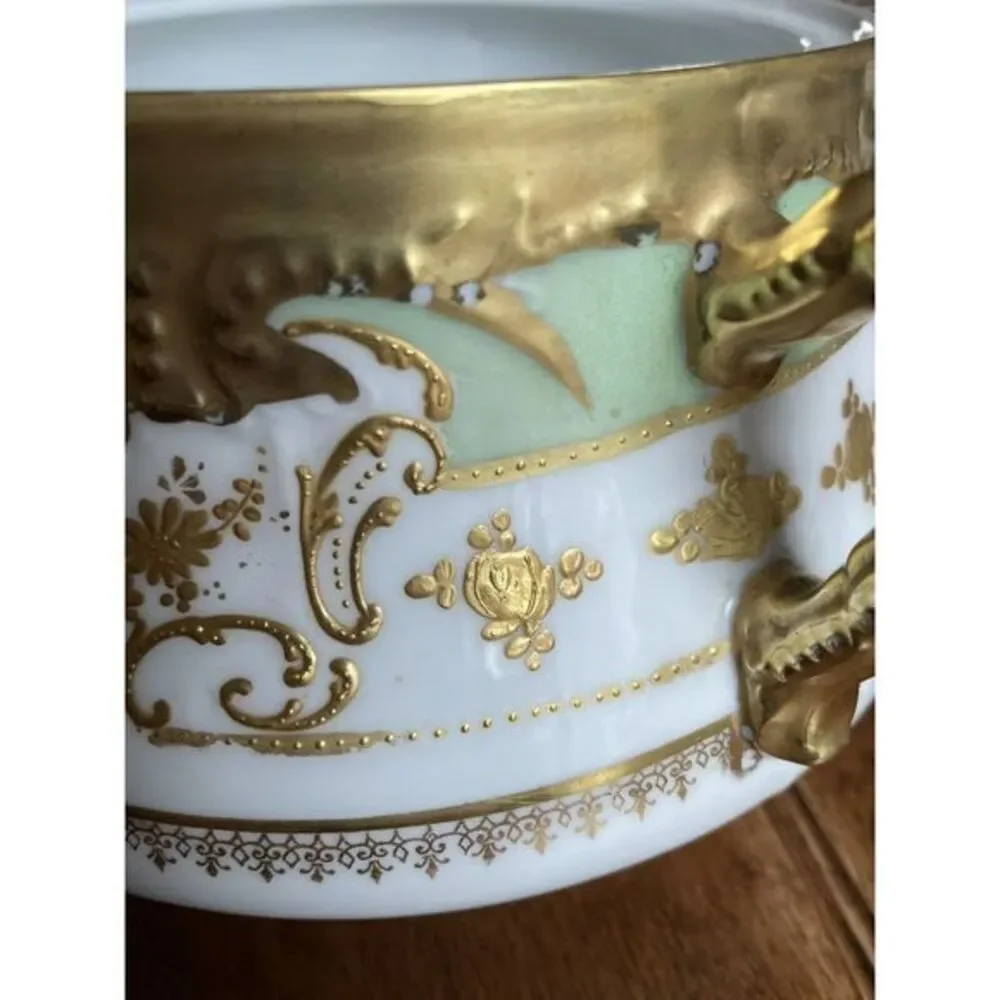 Limoges Blakeman‎ & Henderson Antique Tureen Gold Green White France